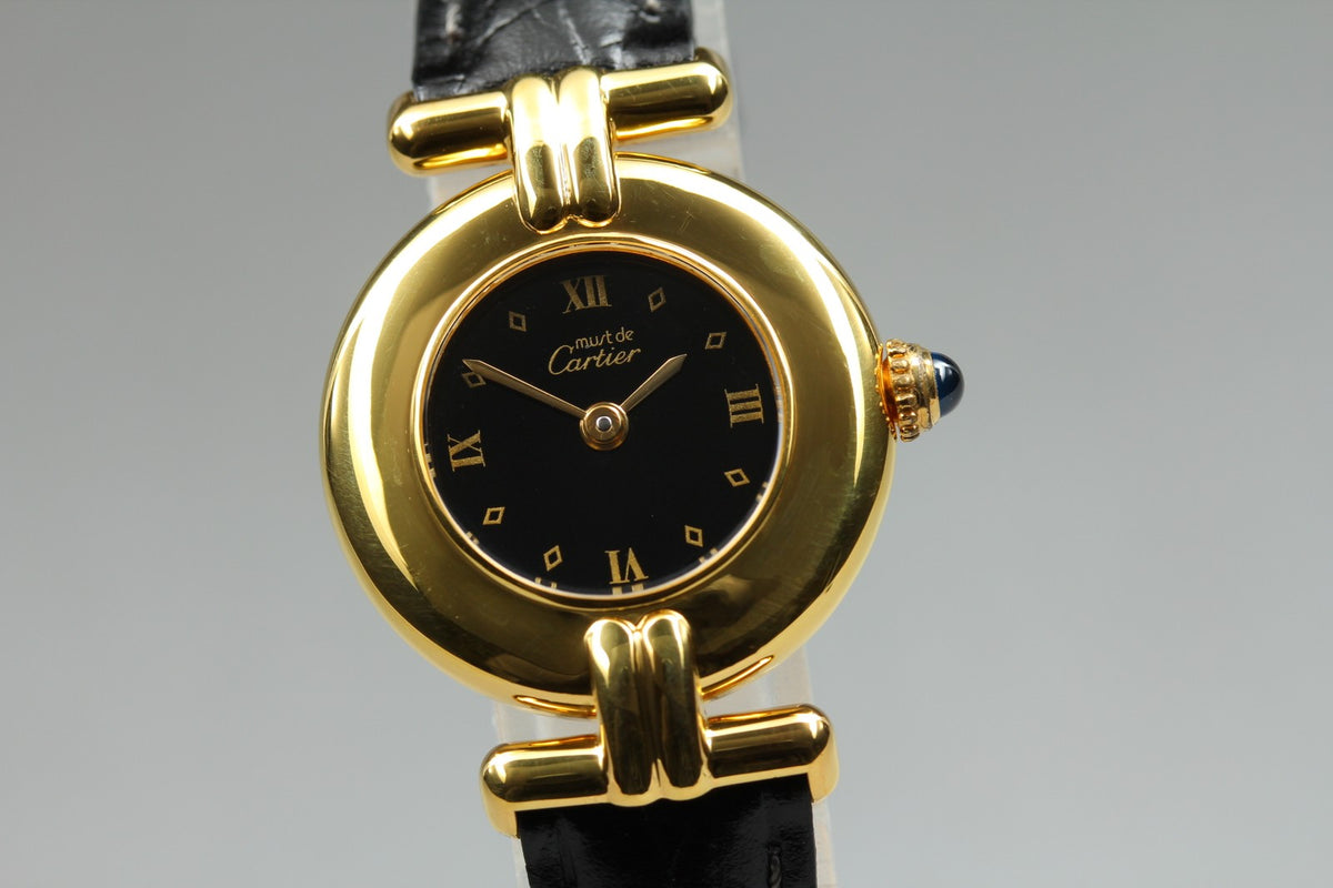 Cartier Must Colisee Vermeil 590002 Black Gold Women's Qz Watch Vintage [Box]