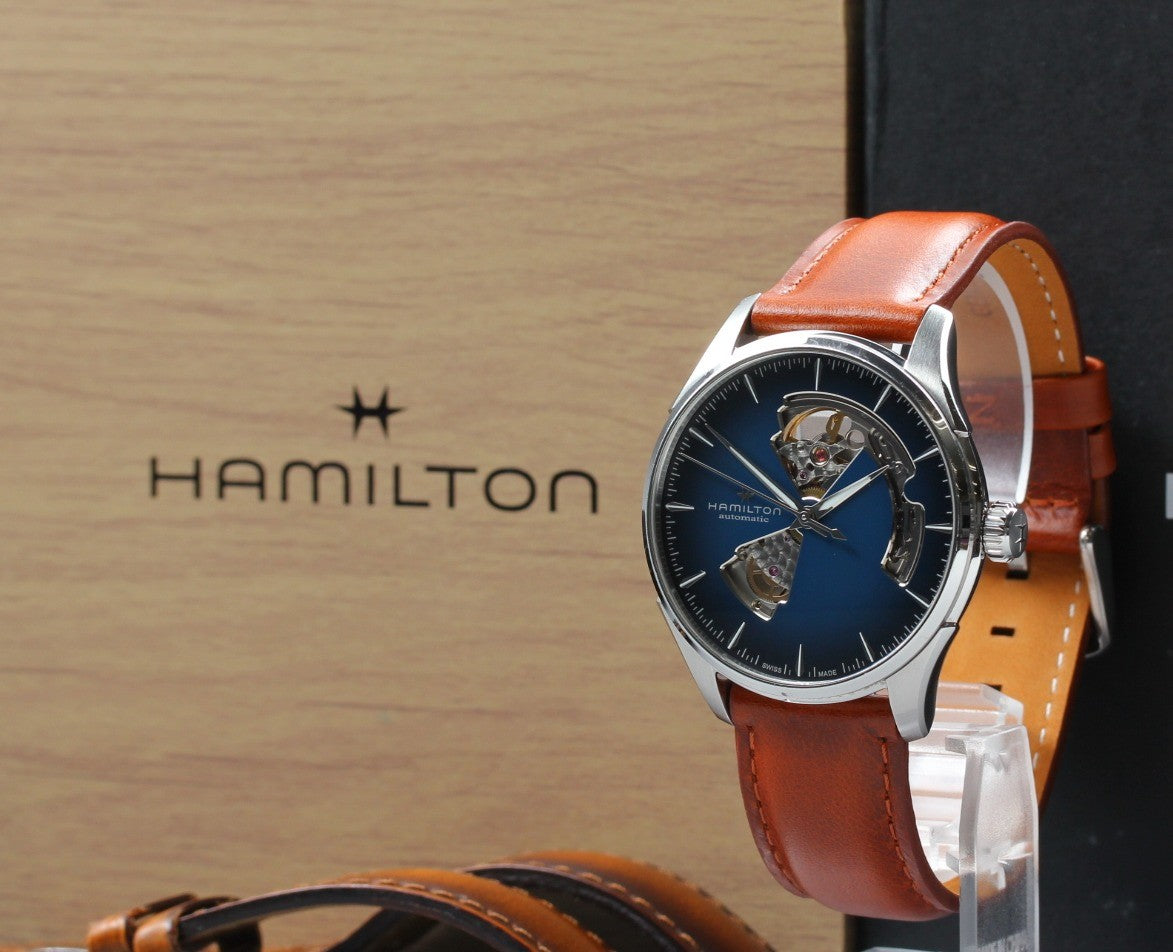 HAMILTON Jazzmaster Open Heart H326750 Blue Brown 39mm AT Men's Watch [Box]