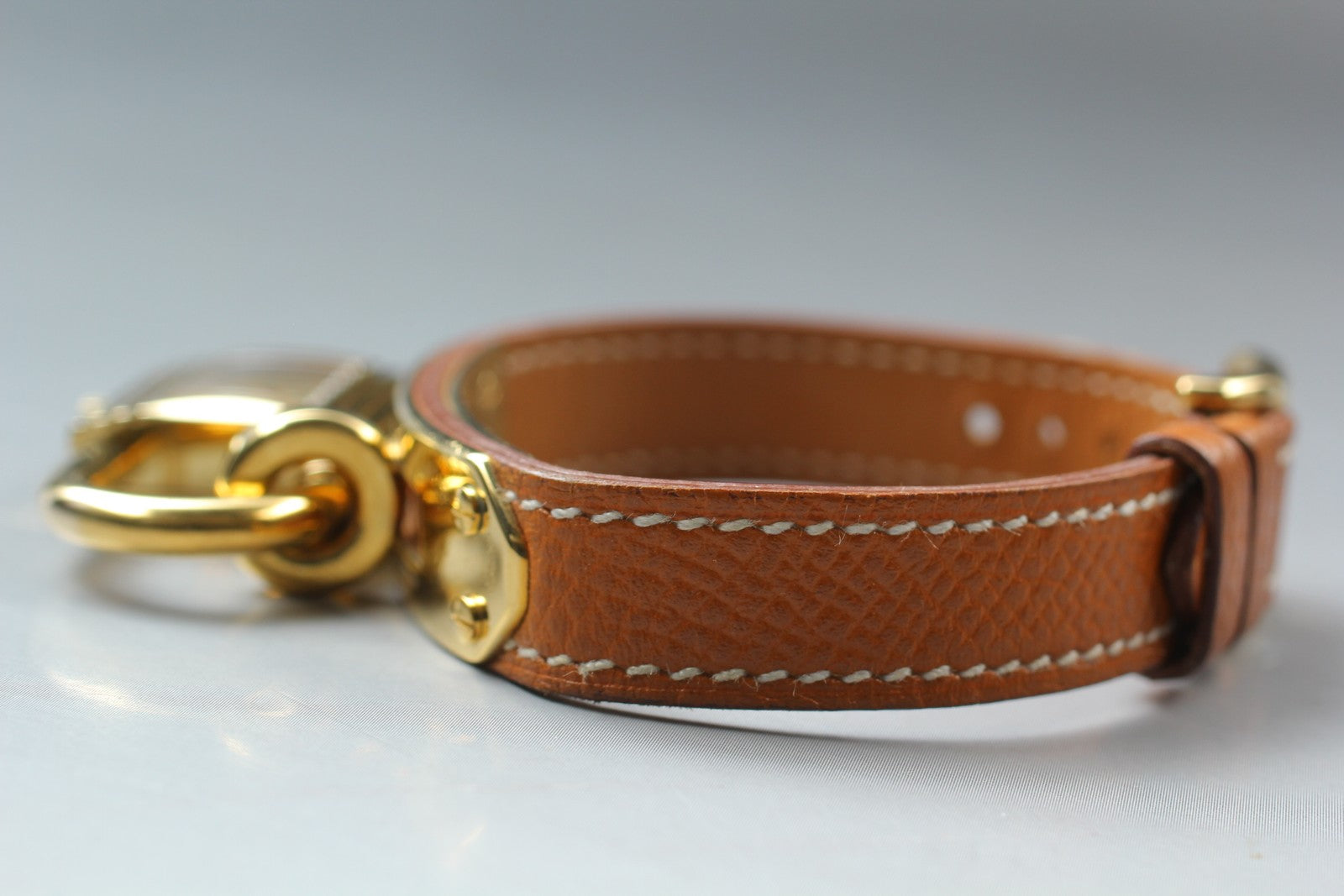 Vintage HERMES Kelly Watch Gold Brown Leather "U" Woman's Quartz Watch [Box]