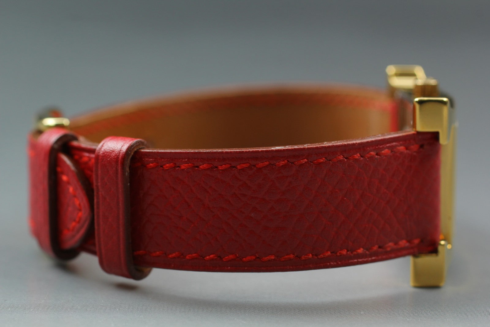 [Exc+5] HERMES H Watch HH1.201 Gold Red "B" 21mm Woman's Watch Quartz From JAPAN