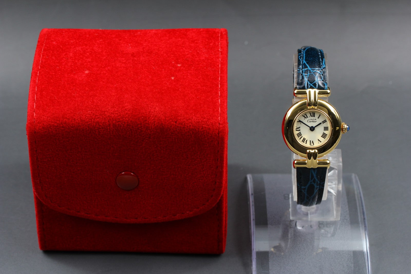 Vintage Cartier Must Colisee Vermeil 590002 Blue Gold Women's Qz Watch [Pouch]