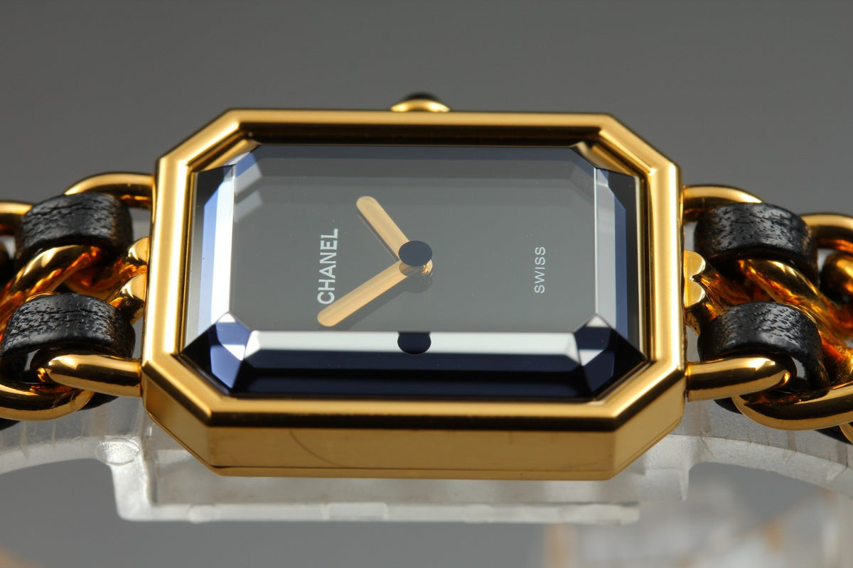 CHANEL Premiere L Size Black Dial Gold 20mm Quartz Women's Watch Vintage [Box]