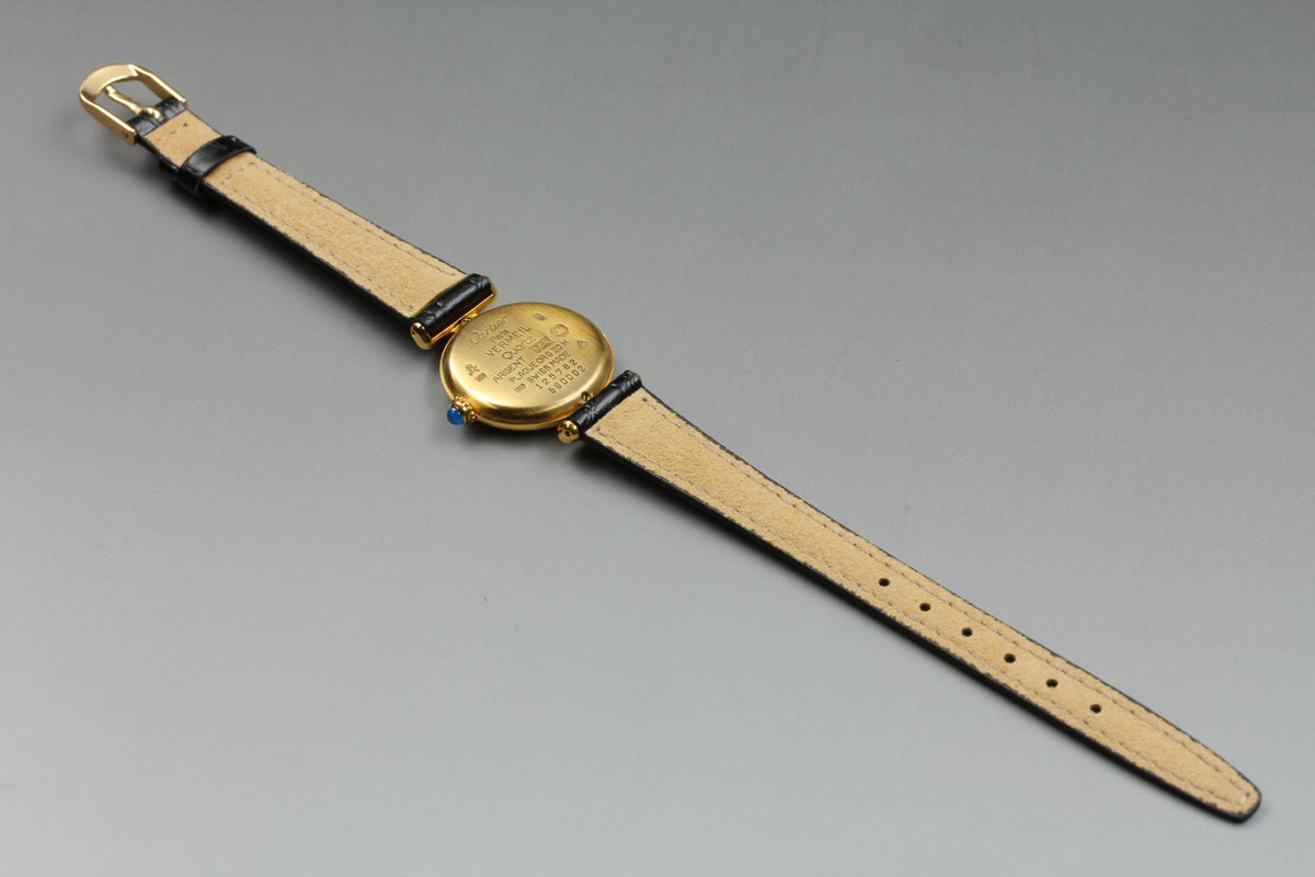 Cartier Must Colisee Vermeil 590002 Black Gold Women's Qz Watch Vintage [Box]