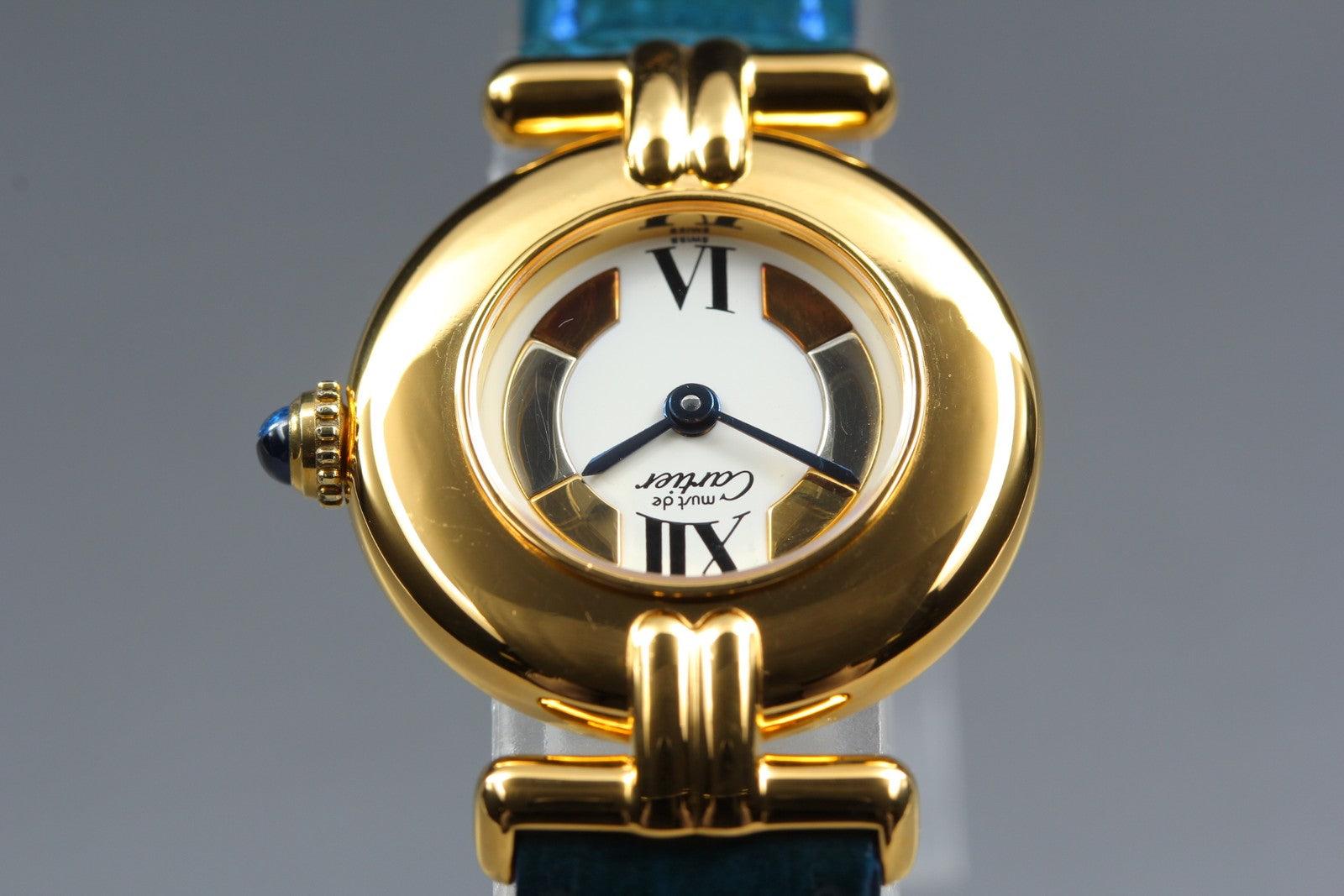 Vintage Cartier Must Colisee Vermeil 590002 Blue Gold Women's Quartz Watch