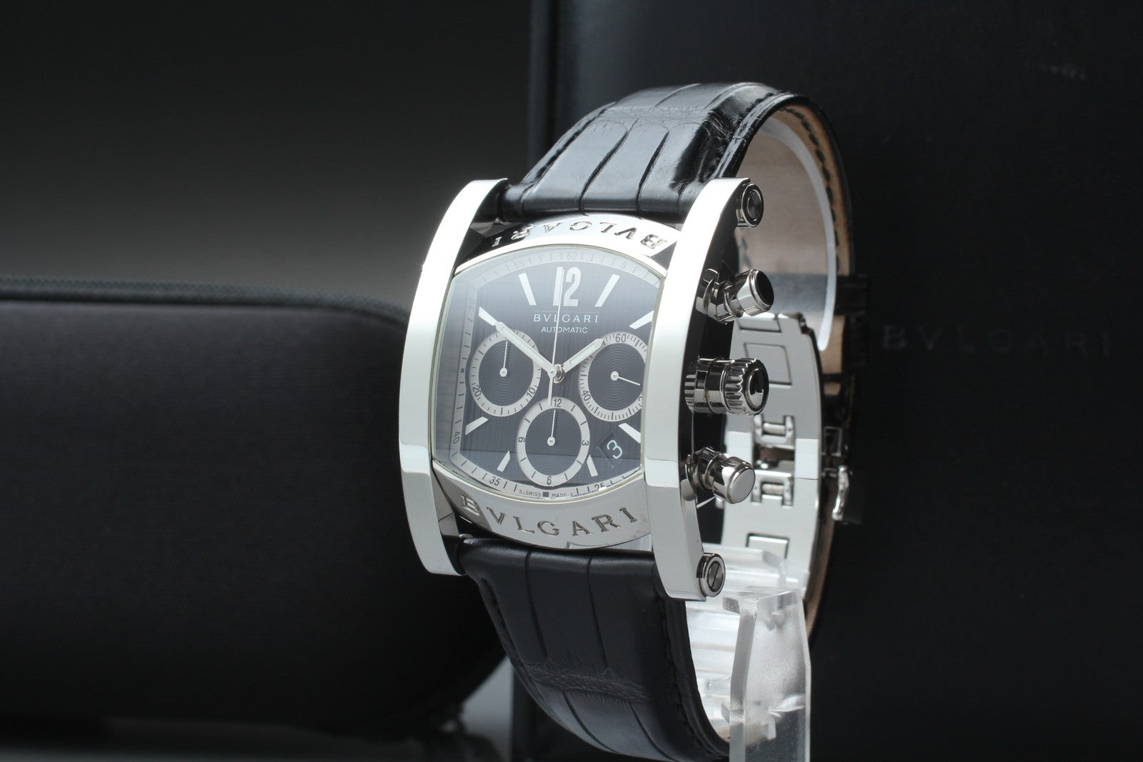 [w/ Box] BVLGARI Assioma AA48SCH Chronograph Black 38mm Automatic Men's Watch