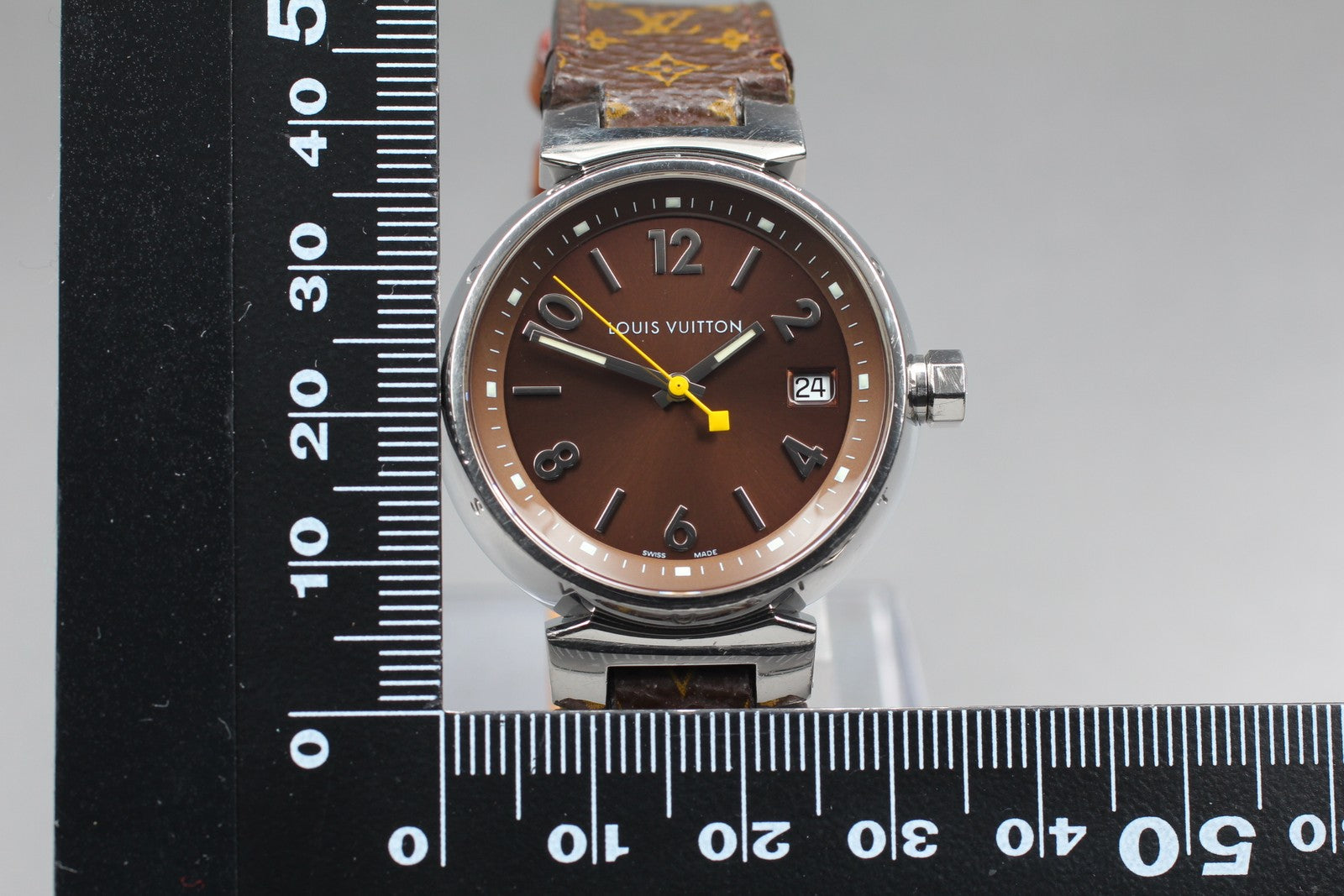 [Exc+5] Louis Vuitton Tambour Q1311 32mm Date Brown Women's Quartz Watch JAPAN