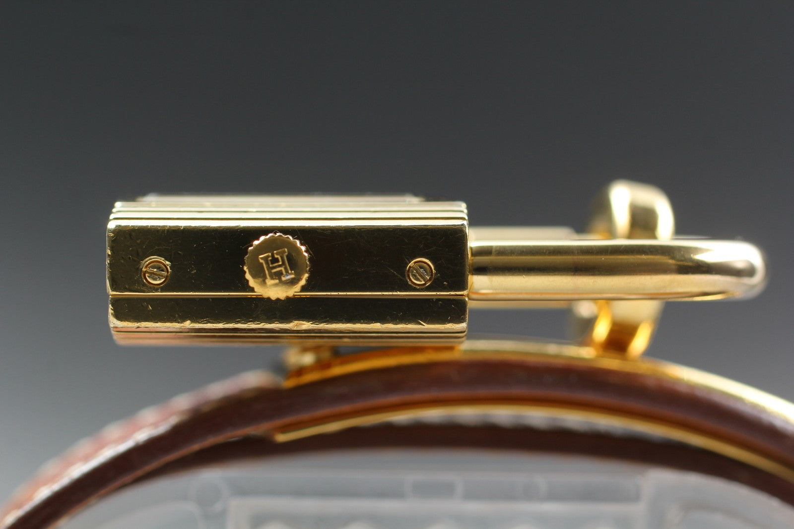 Overhauled [Exc+5 Box] HERMES Kelly Watch Gold Brown "I" Double Woman's Qz Watch