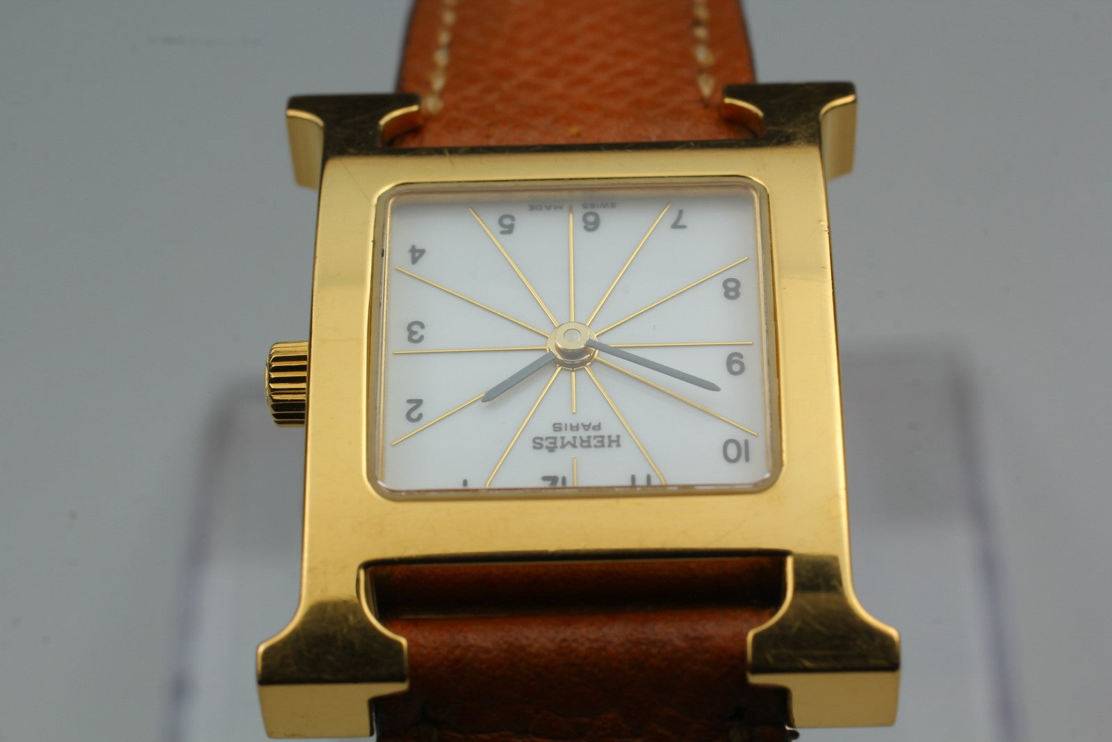 [Exc+4 Box] HERMES H Watch HH1.201 Gold Brown  "L" Woman's Watch Quartz JAPAN