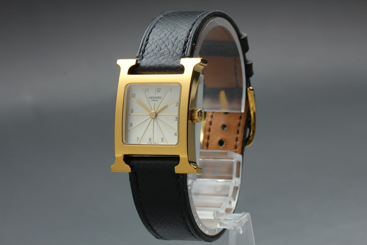 HERMES H Watch HH1.201 Gold Black "A" 21mm Woman's Watch Quartz [Box]