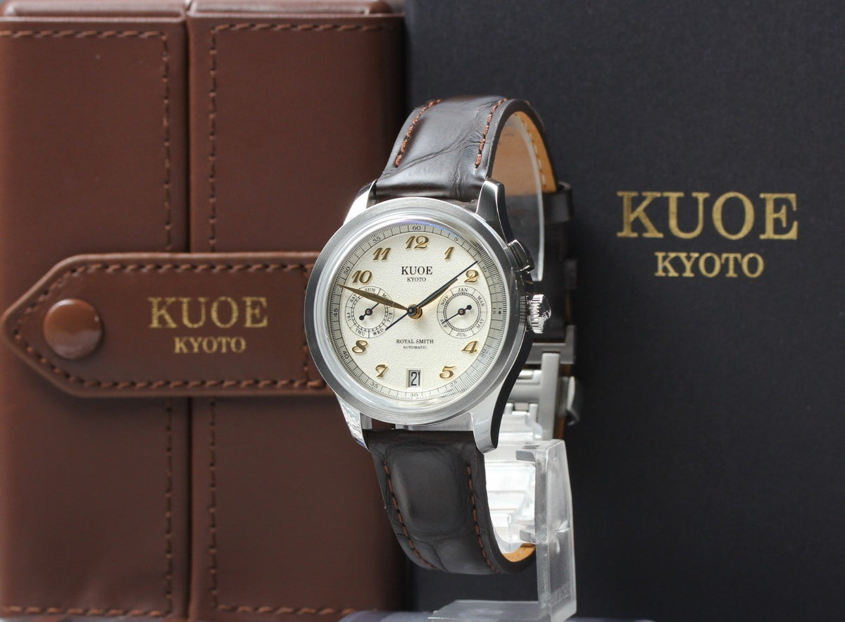 KUOE KYOTO ROYAL SMITH 90-010 Ivory Brown 35mm Automatic Men's Watch JAPAN Box
