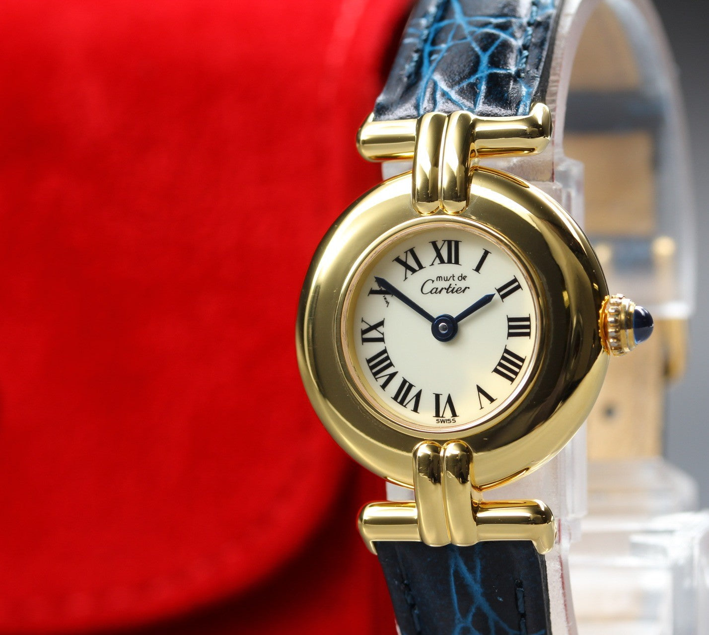 Vintage Cartier Must Colisee Vermeil 590002 Blue Gold Women's Qz Watch [Pouch]