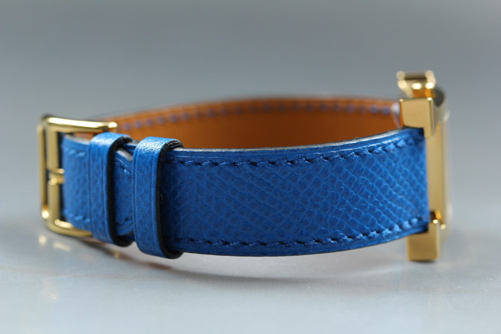 [Overhauled] HERMES H Watch HH1.201 Gold Blue "B" Woman's Watch Quartz Box