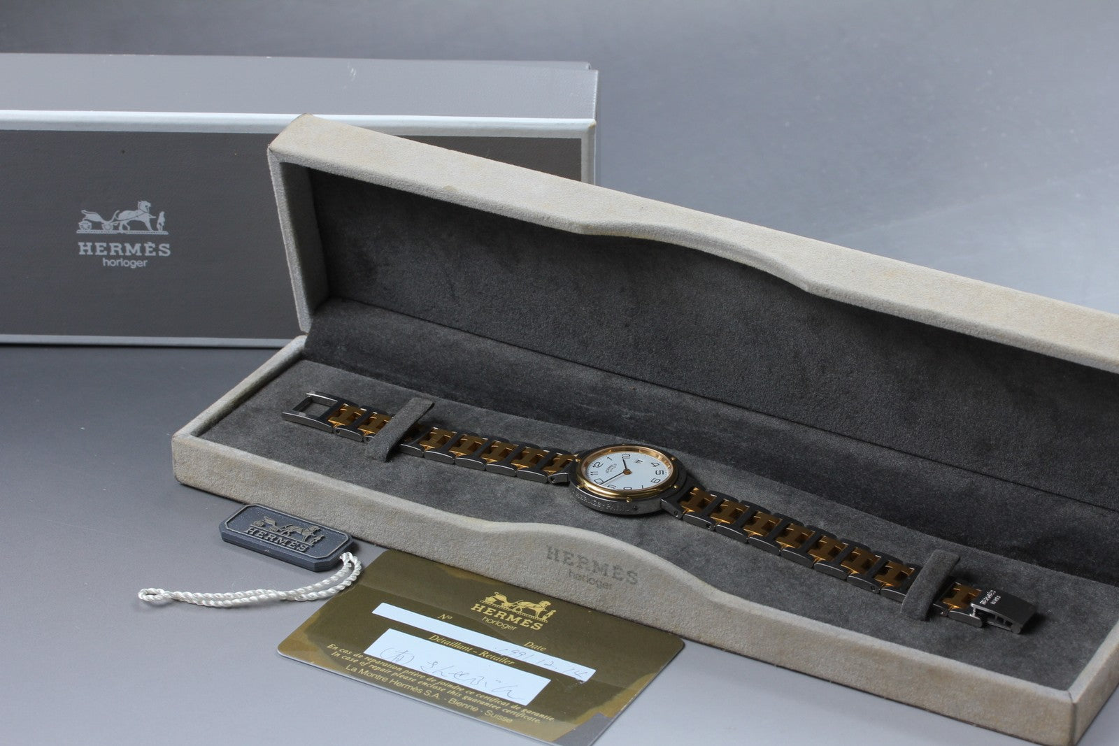 Vintage [Exc+5 Box]  HERMES Clipper White Dial Gold 24mm Woman's Quartz Watch