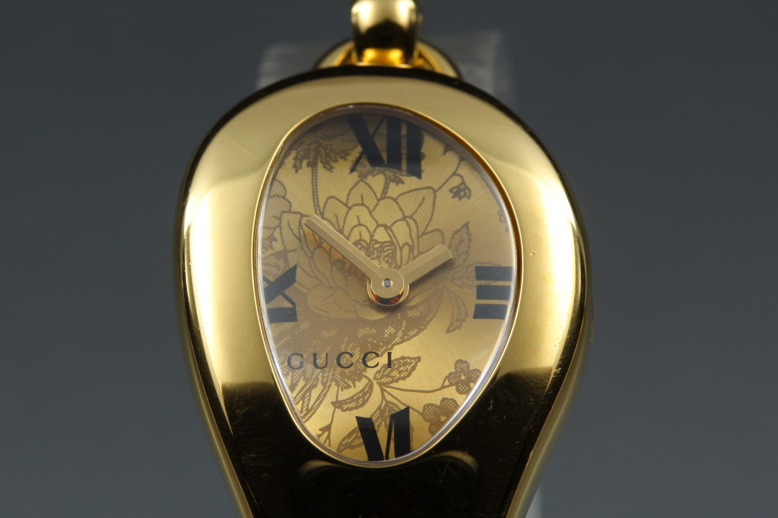 Gucci 103 Horsebit Gold Floral Dial 21 mm Bangle Woman's Quartz Watch