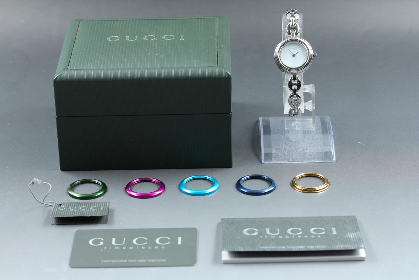 Vintage Gucci Change Bezel 11/12.2L 6 Colors Silver Women's Quartz Watch [Box]