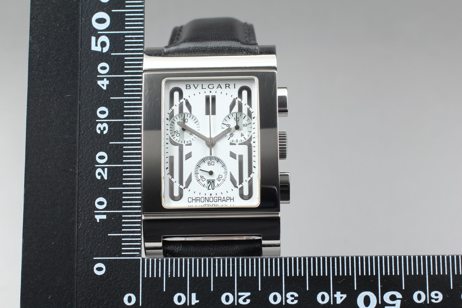 [Exc+5] BVLGARI Rettangolo RTC49S Chronograph White Dial Men's Quartz Watch