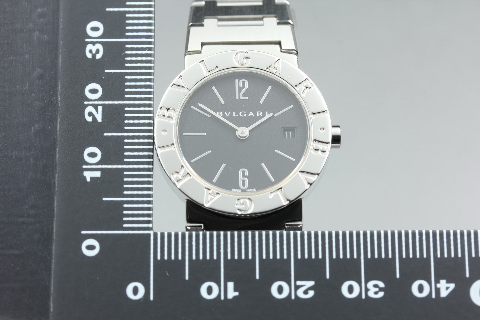 New Batt BVLGARI BB26SS Black Dial Quartz Date Women's Watch 26mm Used JAPAN