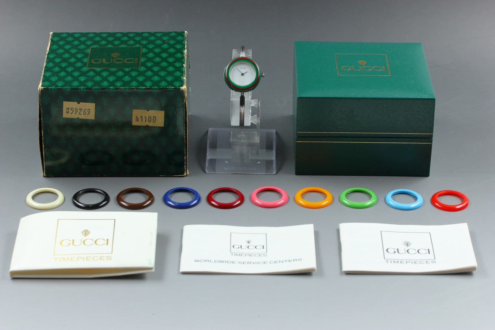 [15cm] Gucci Change Bezel 11/12.2L 11 Colors Silver Women's Qz Watch Vintage Box