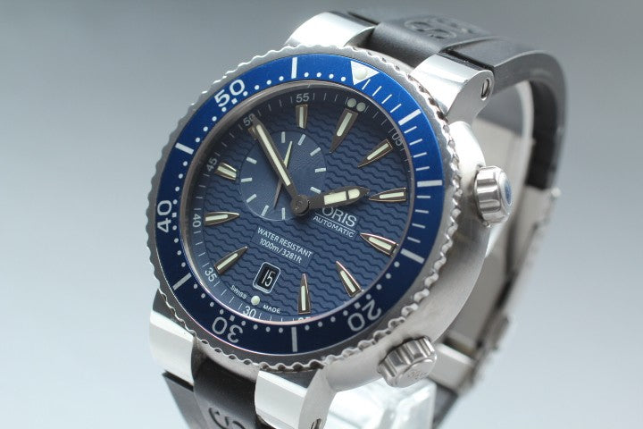 ORIS TT1 7609 Small Seconds Blue Dial Automatic Date Men's Watch 47mm JAPAN