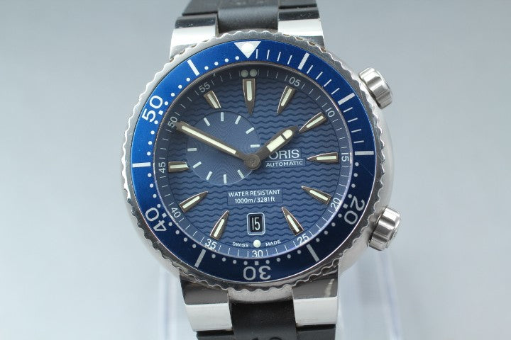 ORIS TT1 7609 Small Seconds Blue Dial Automatic Date Men's Watch 47mm JAPAN