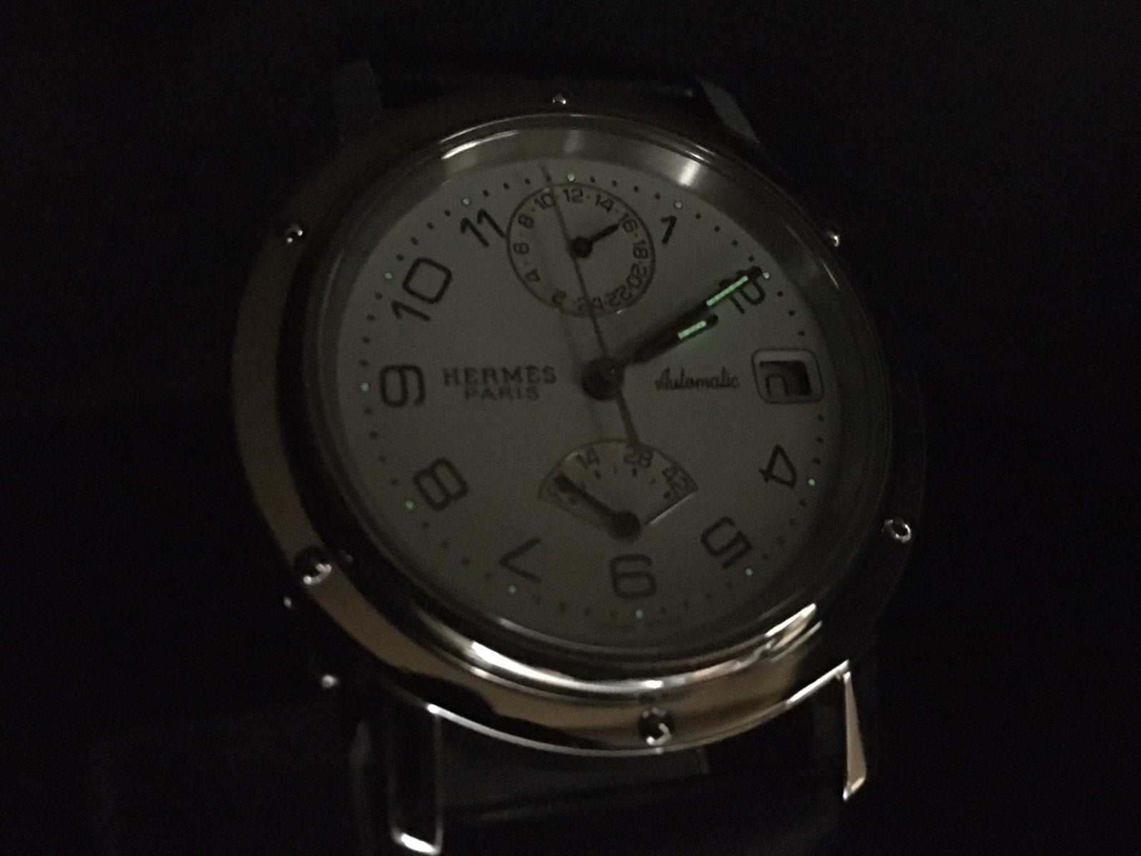 HERMES Clipper CL5.710 GMT Automatic White Dial Date Men's Watch 36mm JAPAN