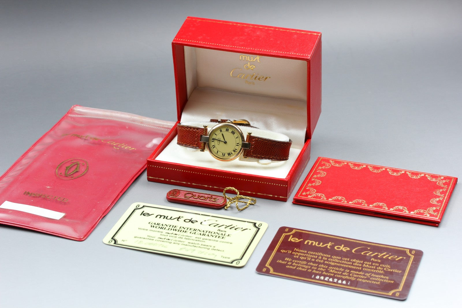 Cartier Must Vendome Vermeil Gold Brown 24mm Women's Quartz Watch Vintage [Box]