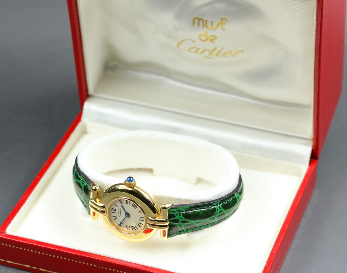 Cartier Must Colisee Vermeil 590002 Green Gold Women's Qz Watch Vintage [Box]