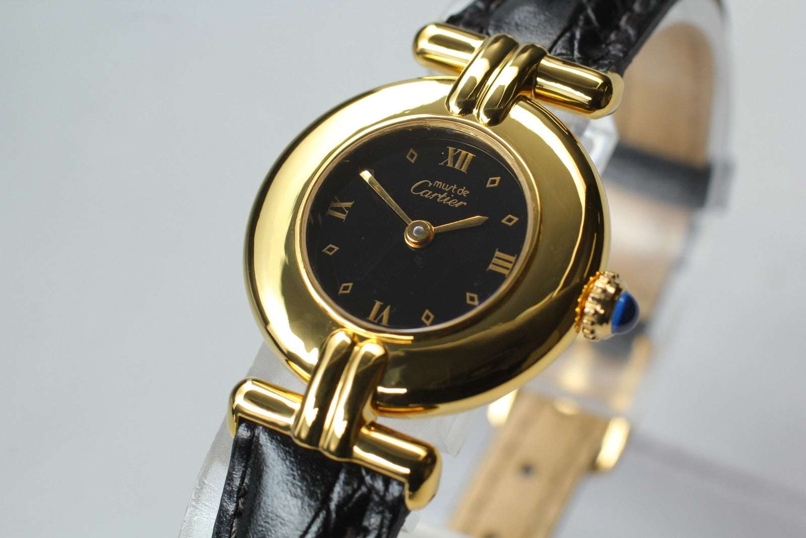 Vintage [Near MINT] Cartier Must Colisee Vermeil 590002 Black Women's Qz Watch