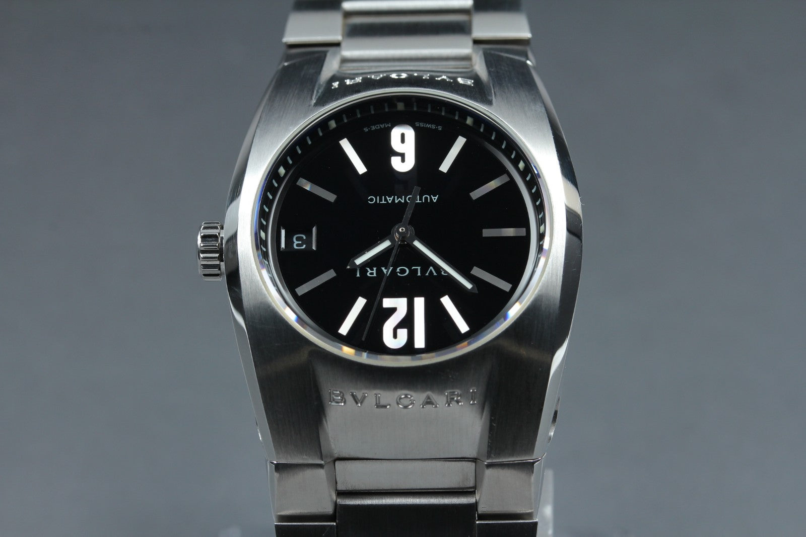 BVLGARI Ergon EG35S Black Dial Automatic Date Black Men's Watch 35mm JAPAN Box