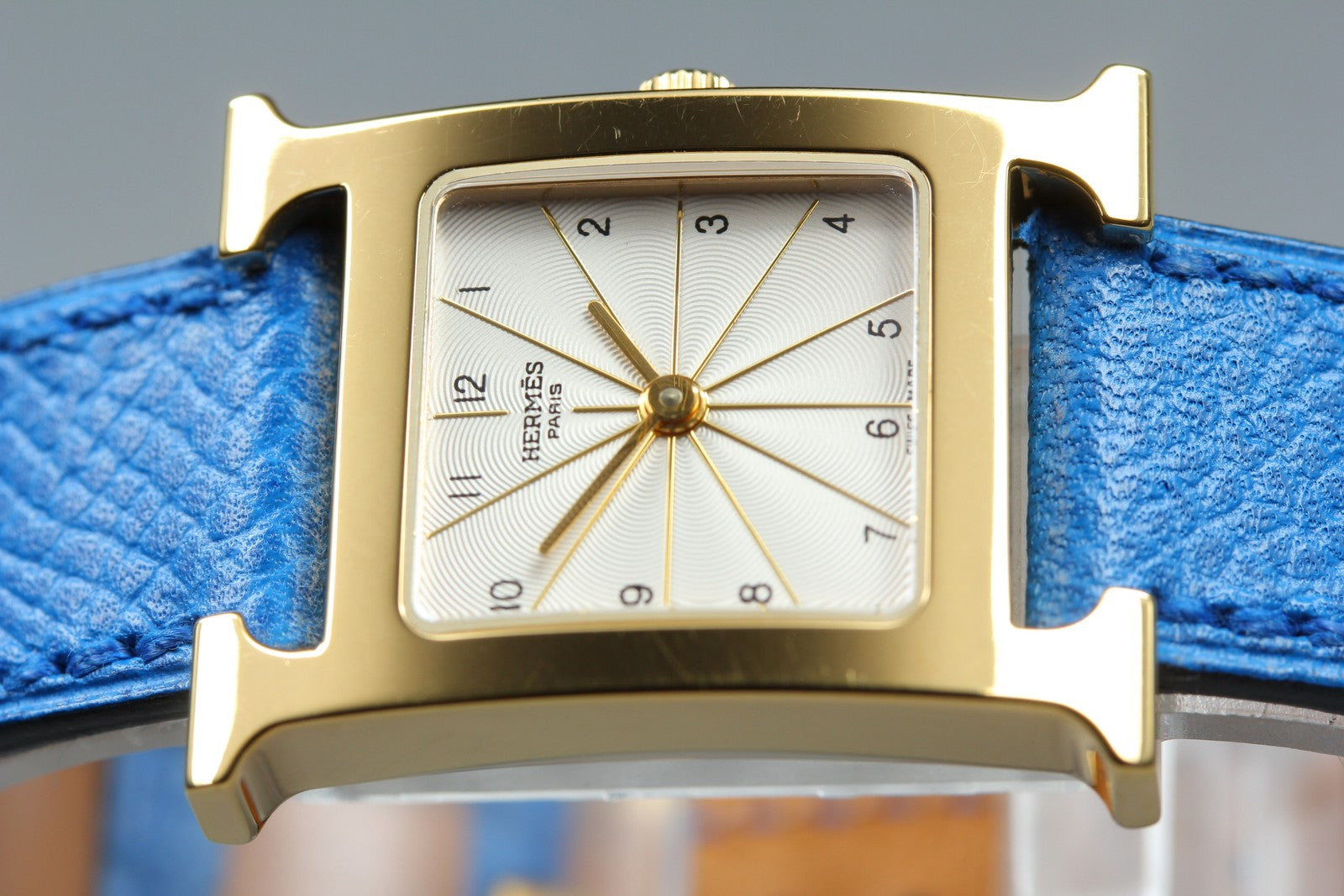 [Overhauled] HERMES H Watch HH1.201 Gold Blue "B" Woman's Watch Quartz Box