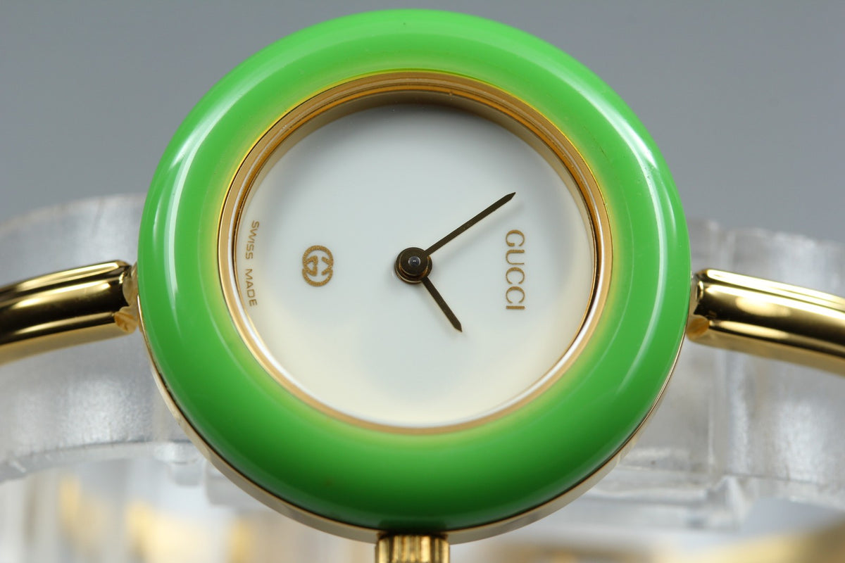 [Overhauled] Gucci Change Bezel 11/12 Lime Green Bezel Women's Qz Watch 15.25cm