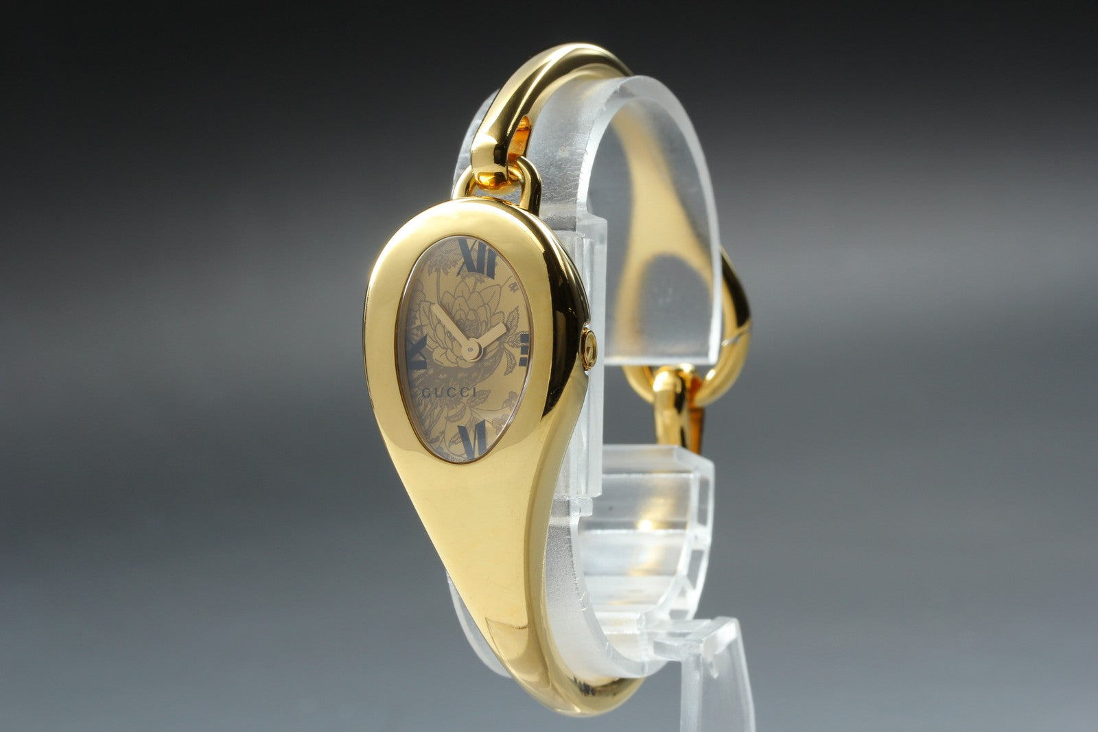 Gucci 103 Horsebit Gold Floral Dial 21 mm Bangle Woman's Quartz Watch