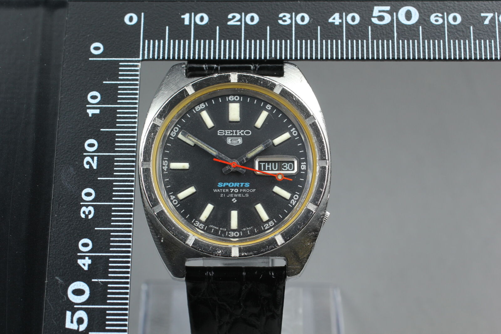 Vintage [Exc+4] SEIKO 5 SPORTS 6119-8140 21J Men's Watch Automatic Black JAPAN