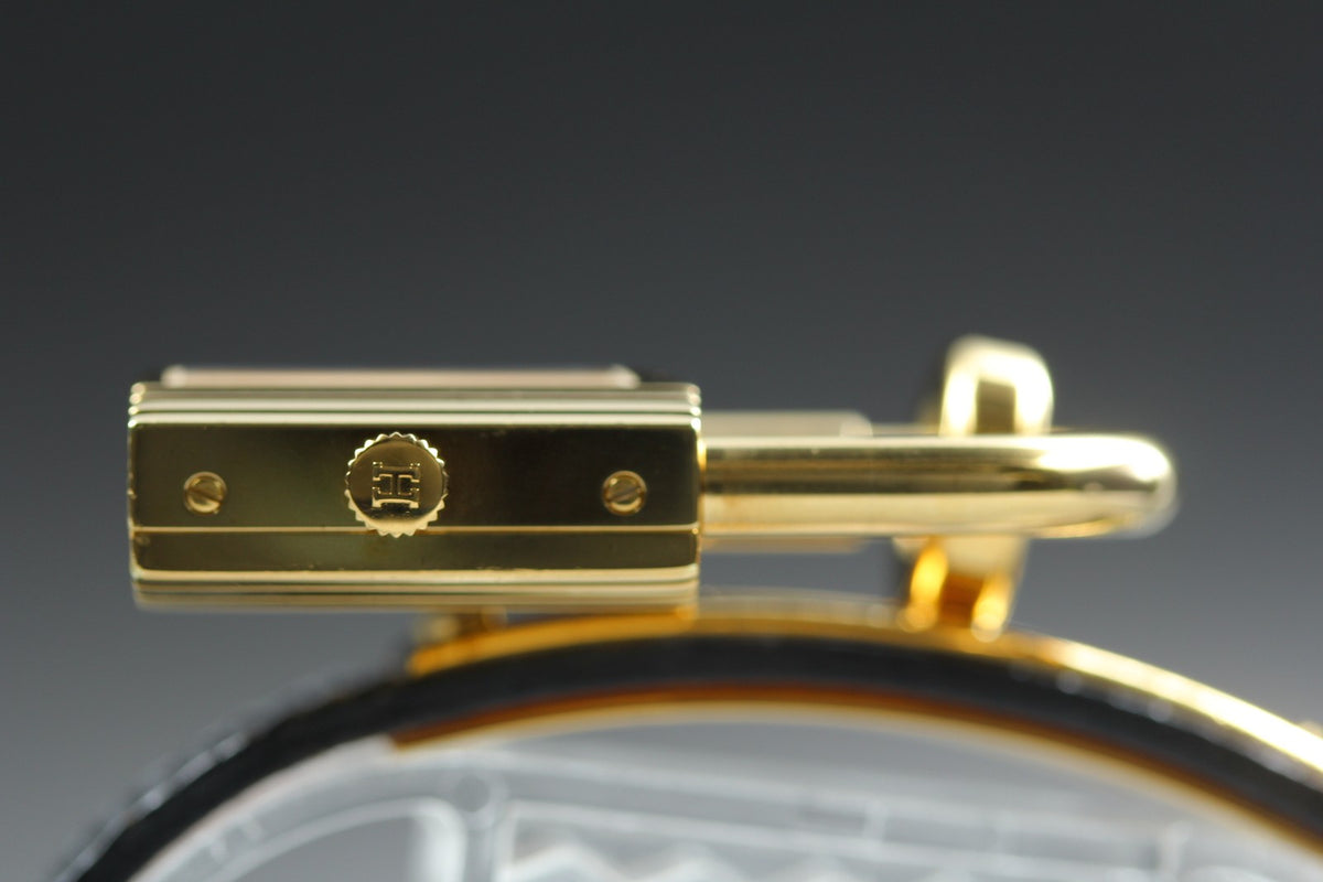 HERMES Kelly Watch Gold Black Leather "=" Woman's Quartz Watch Vintage