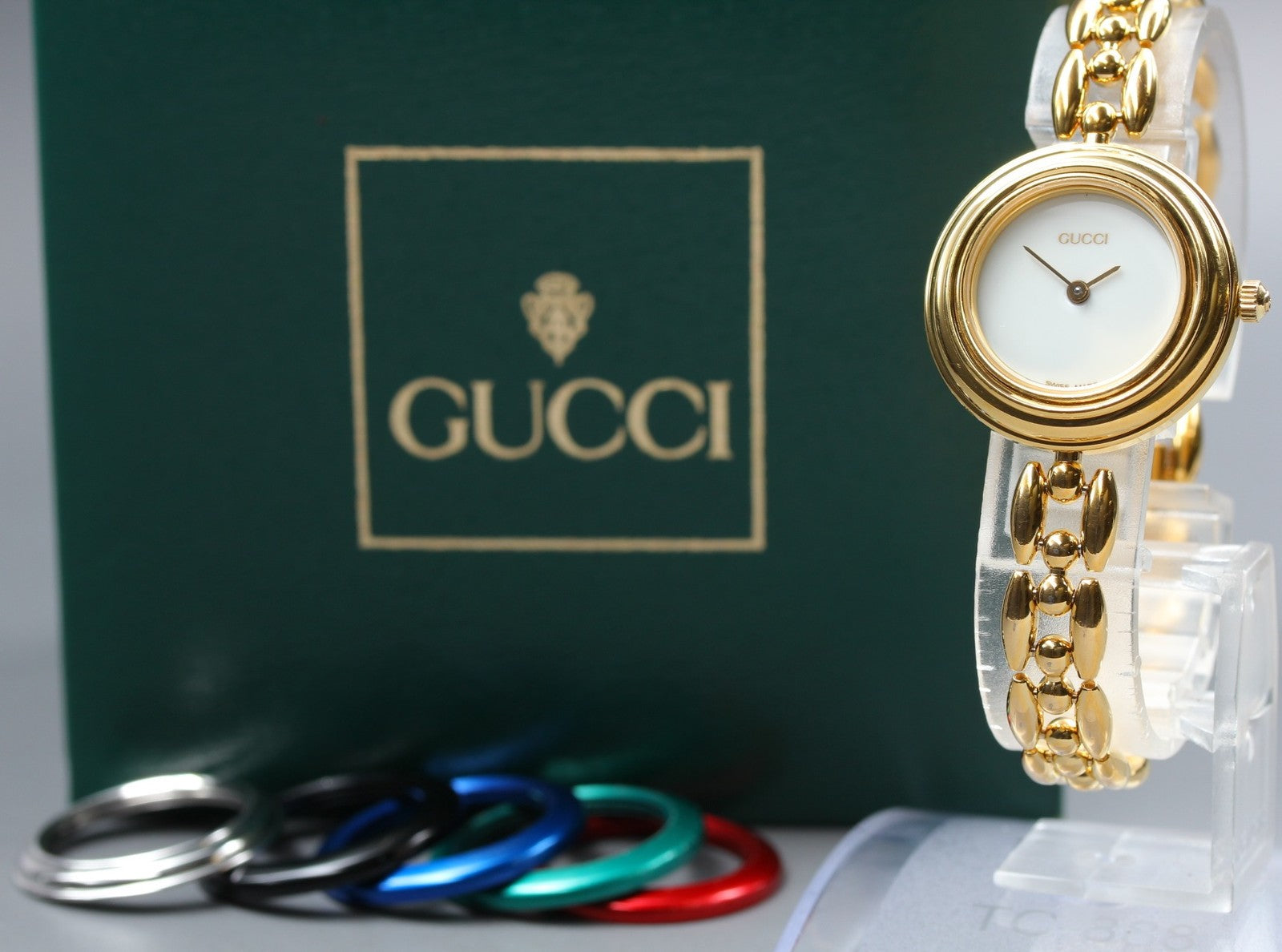 Vintage Gucci Change Bezel 11/12.2 6 Colors Gold Bracelet Women's Qz Watch [Box]