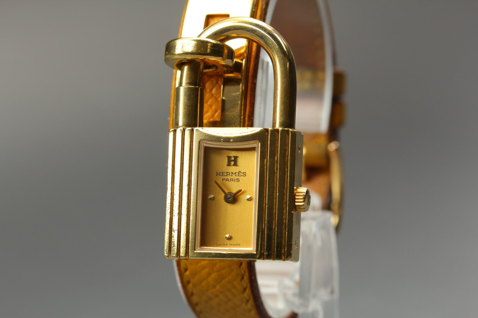 Vintage HERMES Kelly Stainless Gold Dial Quartz Women's Watch 20mm JAPAN Box