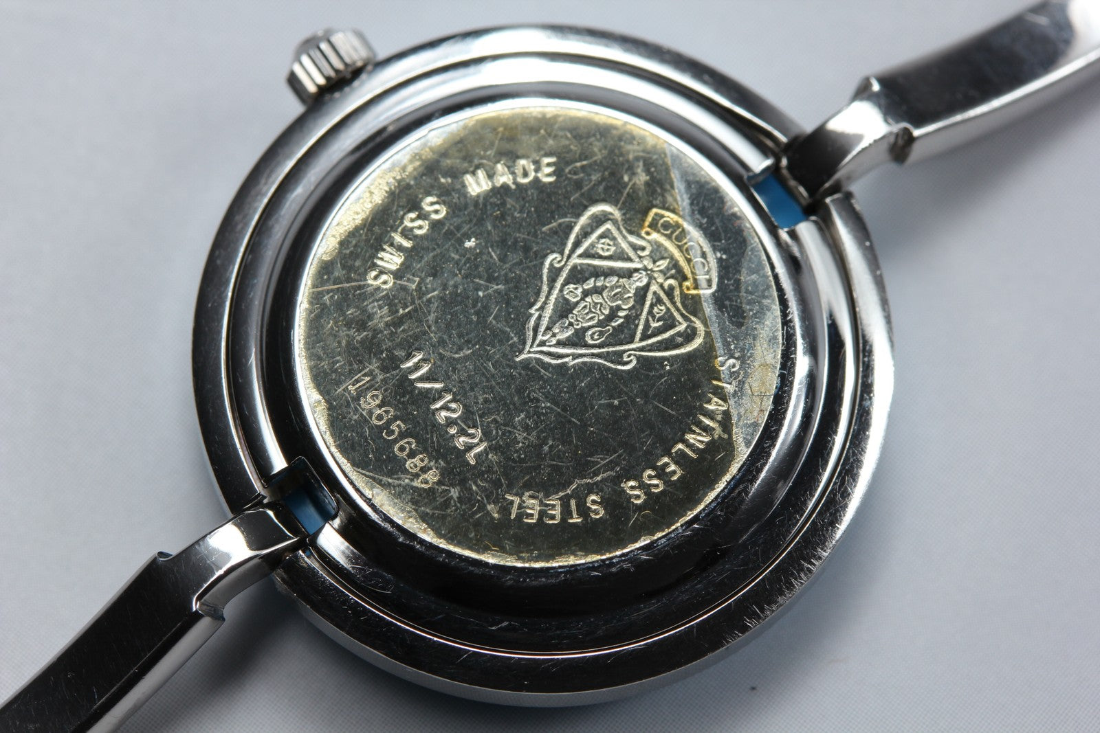 Vintage Gucci Change Bezel 11/12.2L Light Blue Bezel Silver Women's Quartz Watch