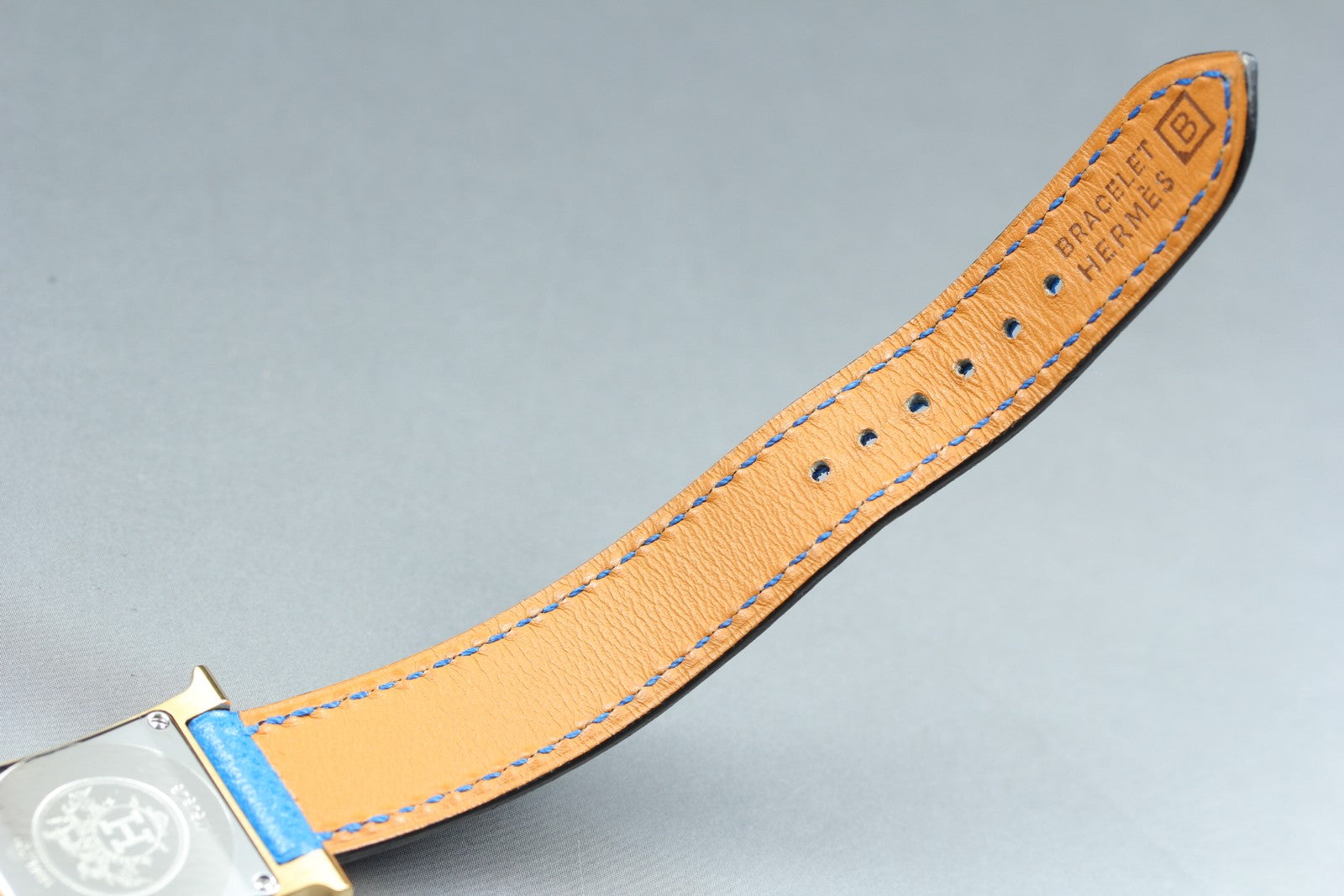 [Overhauled] HERMES H Watch HH1.201 Gold Blue "B" Woman's Watch Quartz Box