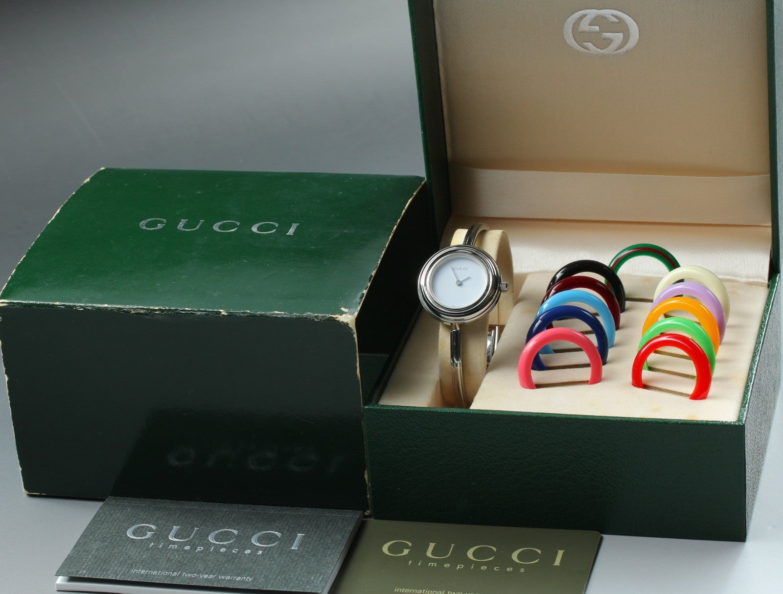 Vintage Gucci Change Bezel 11/12.2L 12 Colors Silver Women's Quartz Watch [Box]