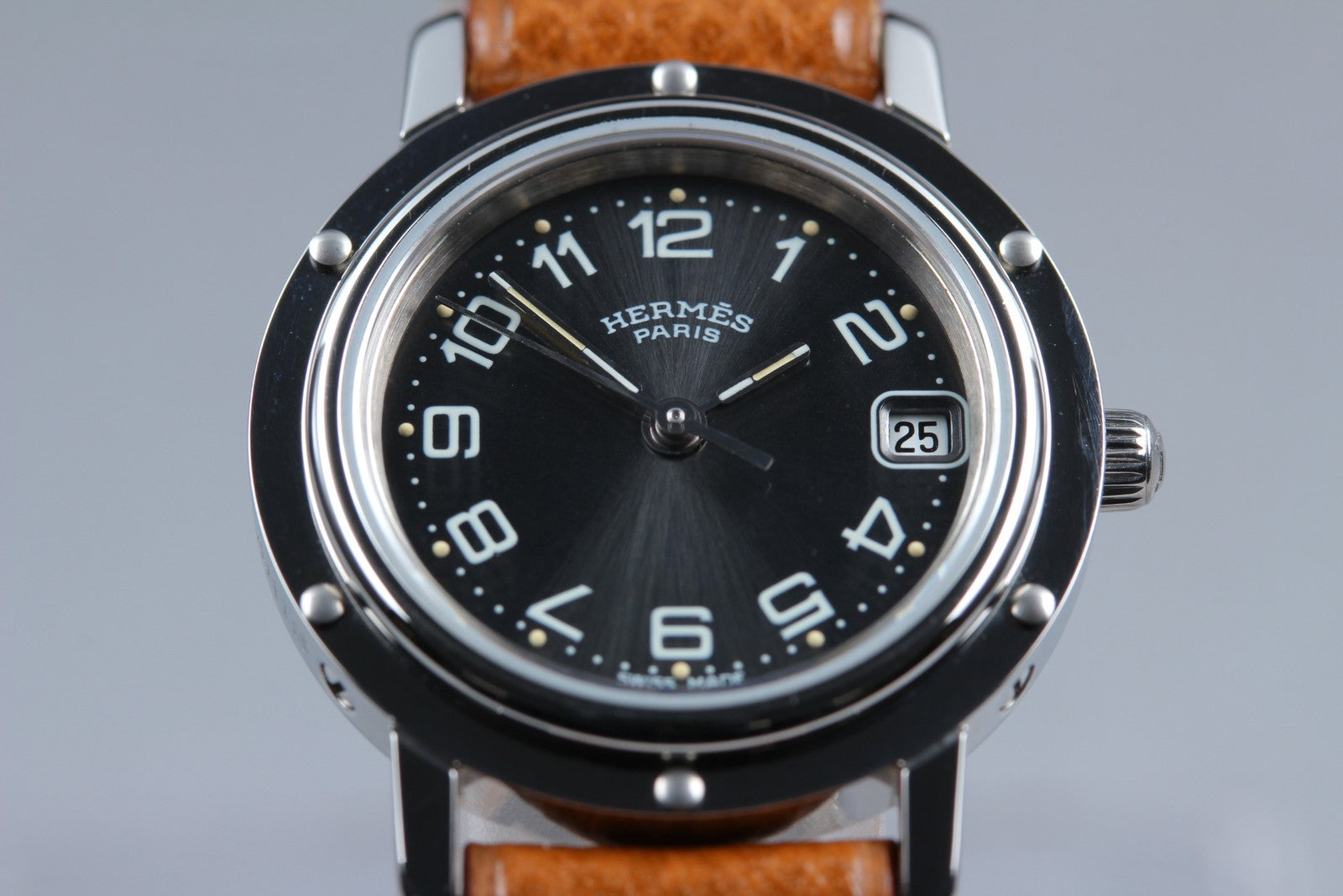 [Near MINT- Box] Hermes Clipper CL4.210 Black Dial 24mm "Z" Woman's Qz Watch