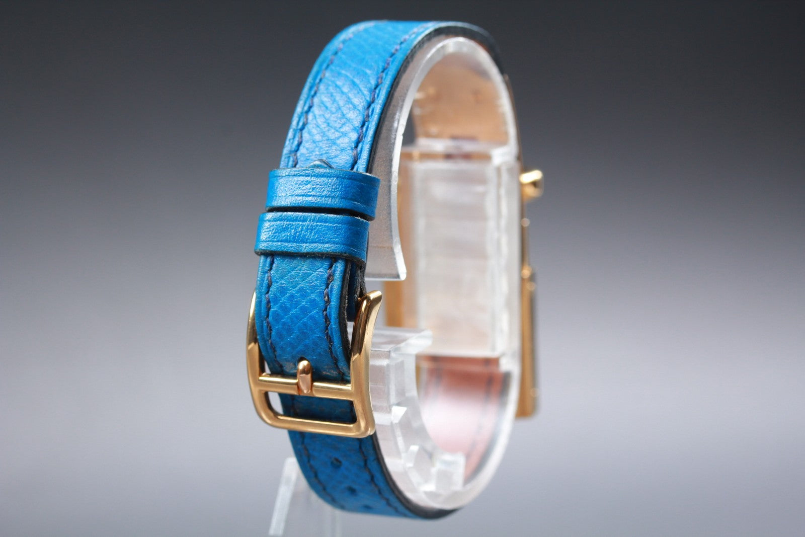 Overhauled [Exc+5] HERMES Kelly Watch Gold Dial Blue "W" Woman's Quartz Watch