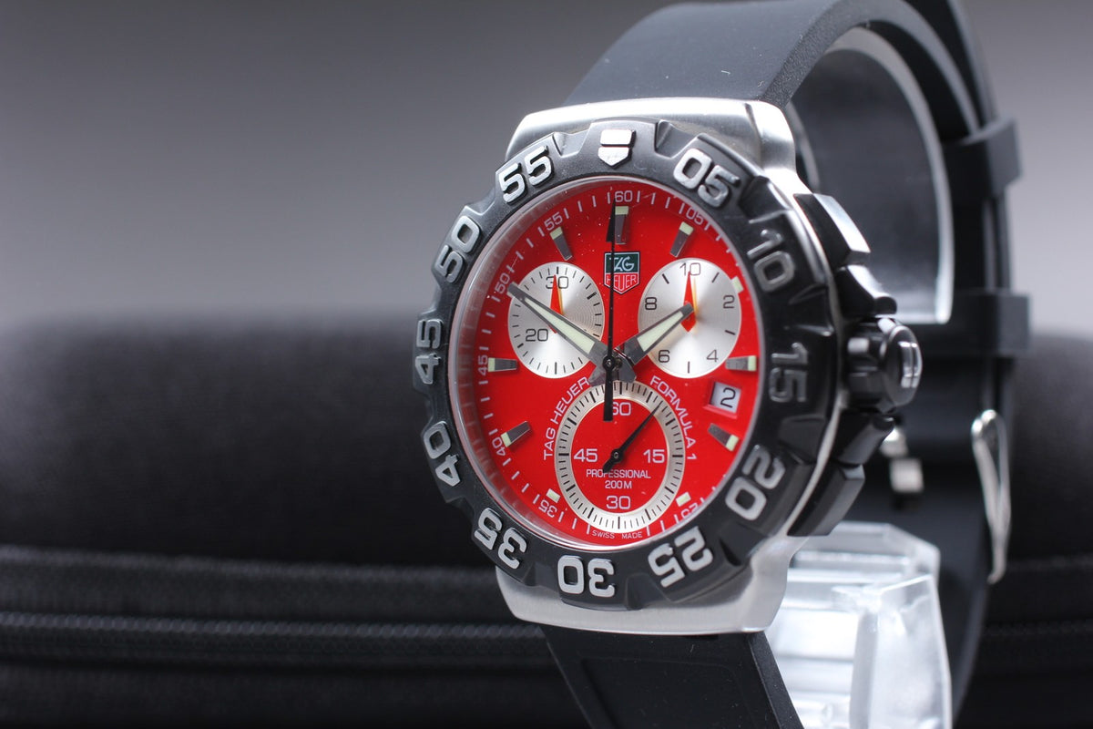 Used TAG Heuer Formula 1 CAH1112 Red Quartz Chronograph Men's Watch 42mm JAPAN