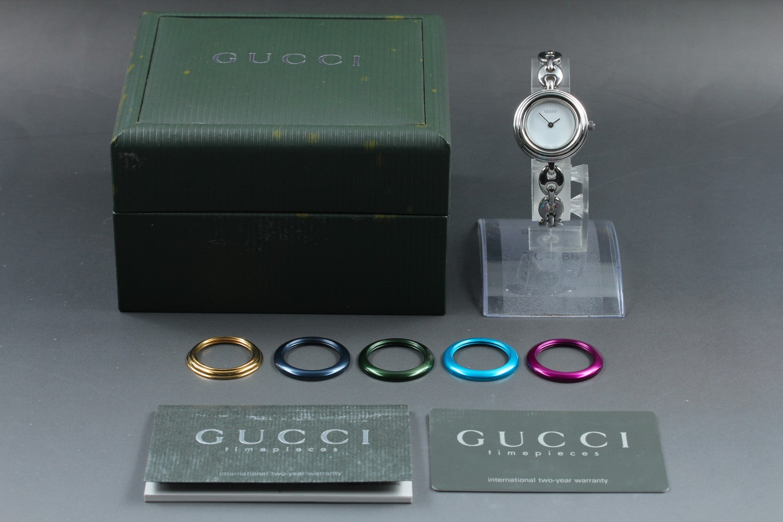 Vintage Gucci Change Bezel 11/12.2L 6 Colors Silver Women's Quartz Watch [w/Box]