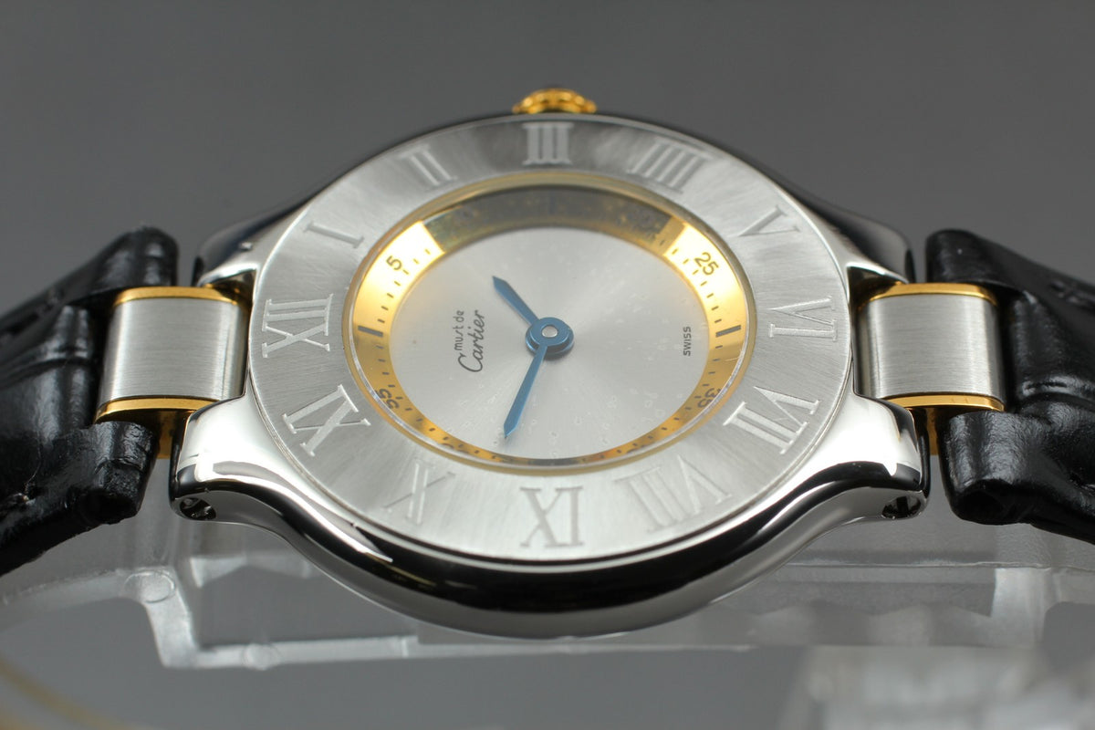 [Exc+4] Cartier Must de Cartier 21 1340 Silver Black 27mm Women’s Qz Watch JAPAN