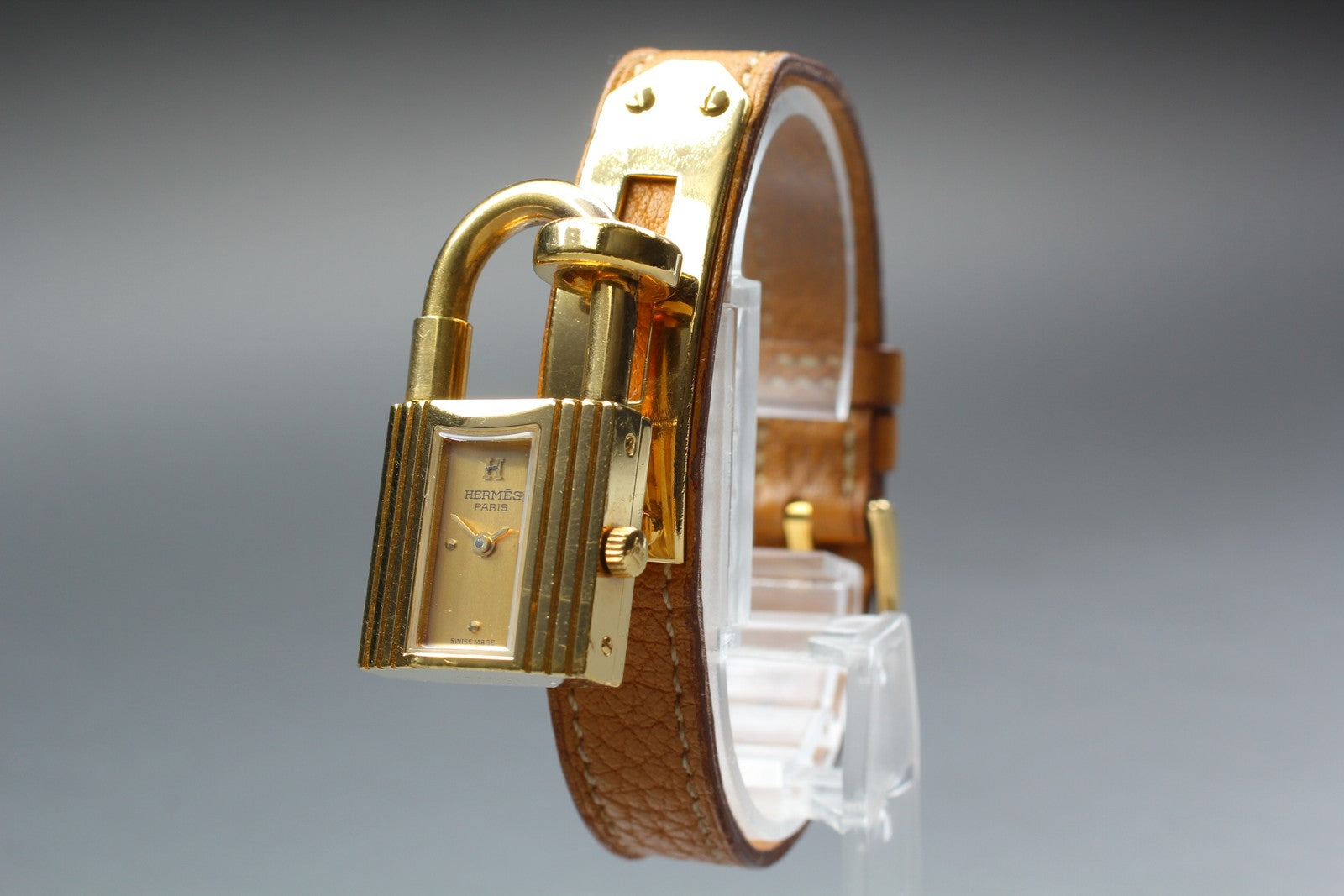 New Batt* HERMES Kelly KE1.201 Gold Dial Quartz Women's Watch JAPAN Exc+5*Box