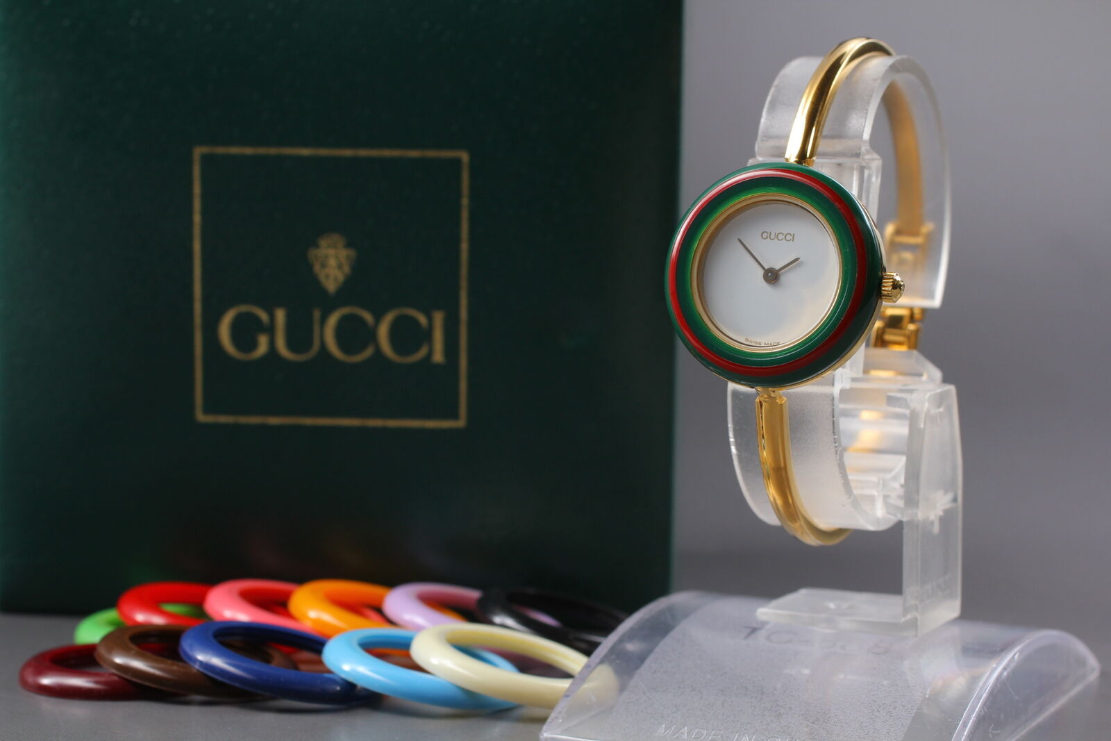 New Battery [Exc+5 Box] Gucci Change Bezel 11/12.2 12 Colors Women's Qz Watch JP