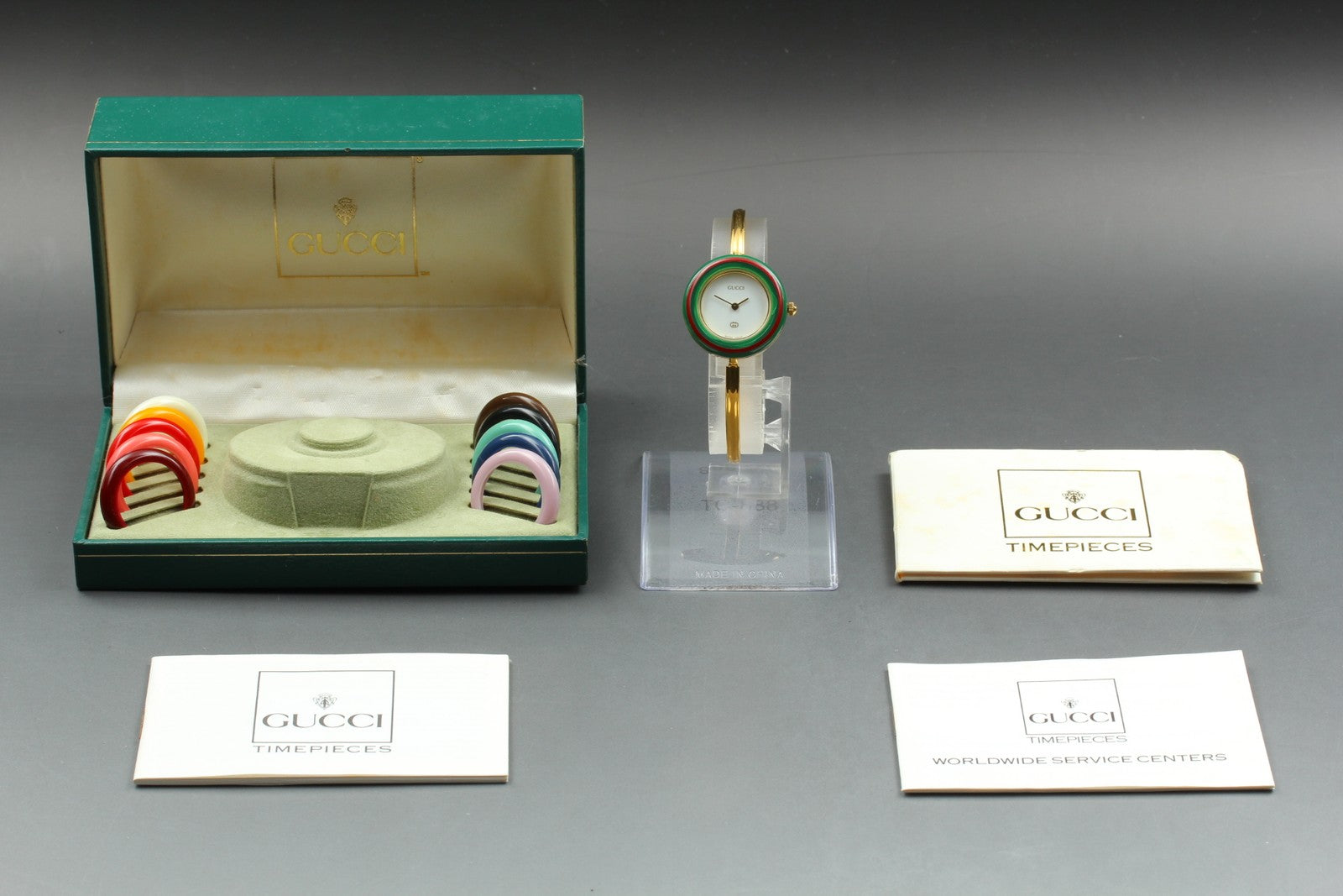Vintage [Exc+5 Box] Gucci Change Bezel 11/12.2 12 Colors Gold Women's Qz Watch