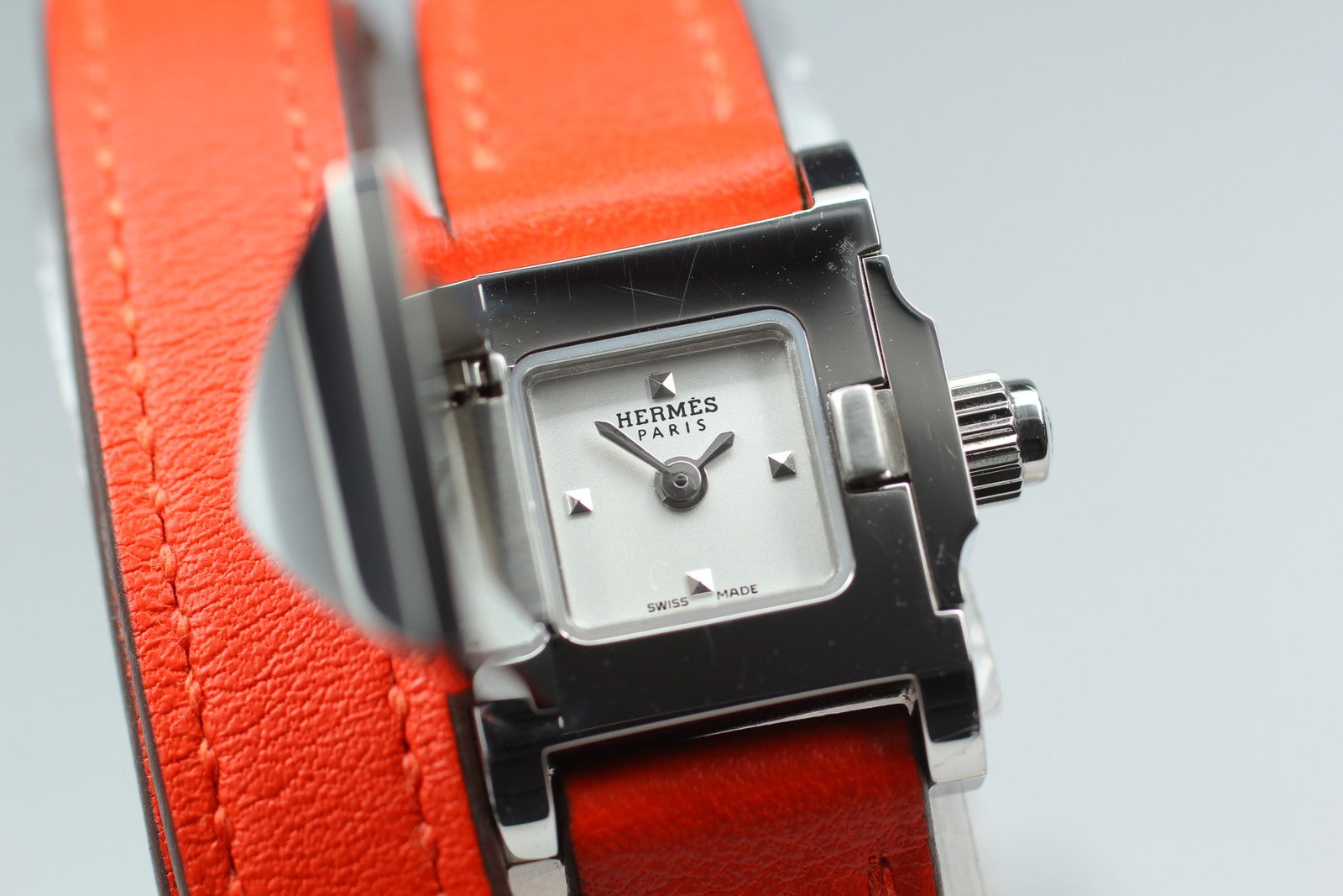 HERMES Medor Double Tour ME2.110 Silver Quartz Ladies Watch 17mm JAPAN Box
