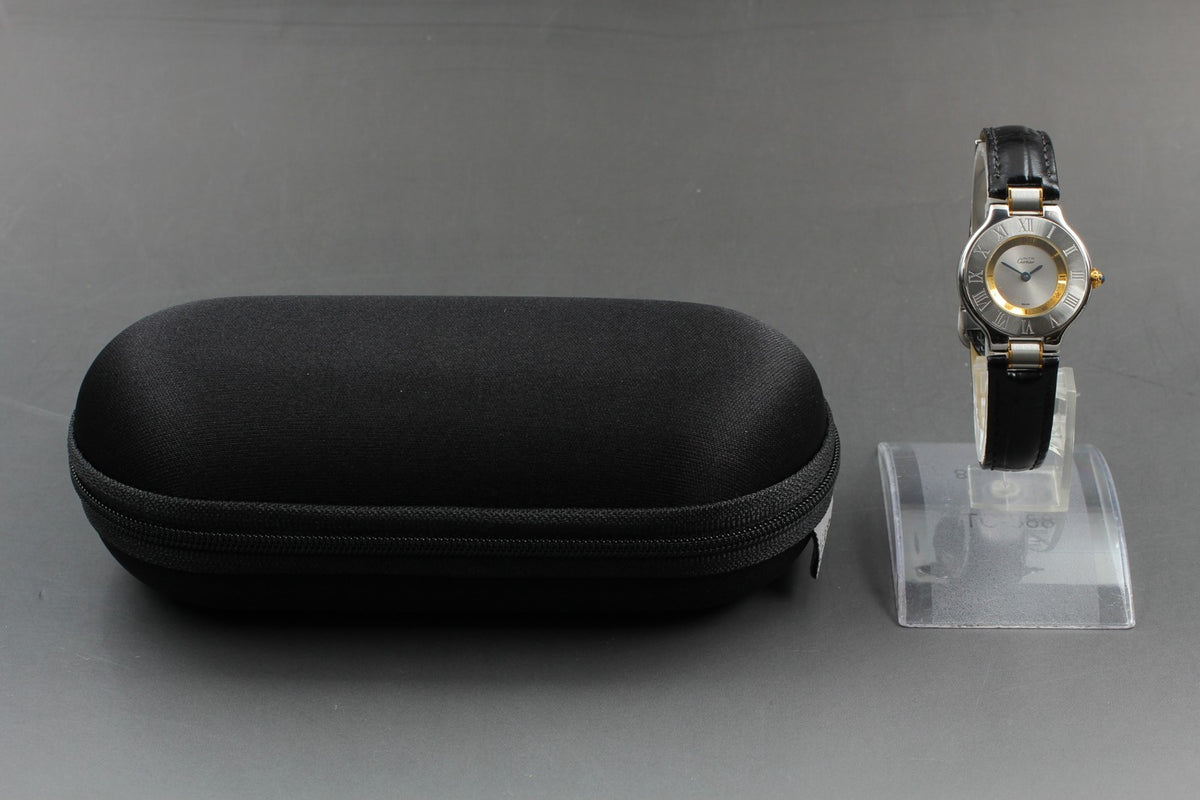 [Exc+4] Cartier Must de Cartier 21 1340 Silver Black 27mm Women’s Qz Watch JAPAN