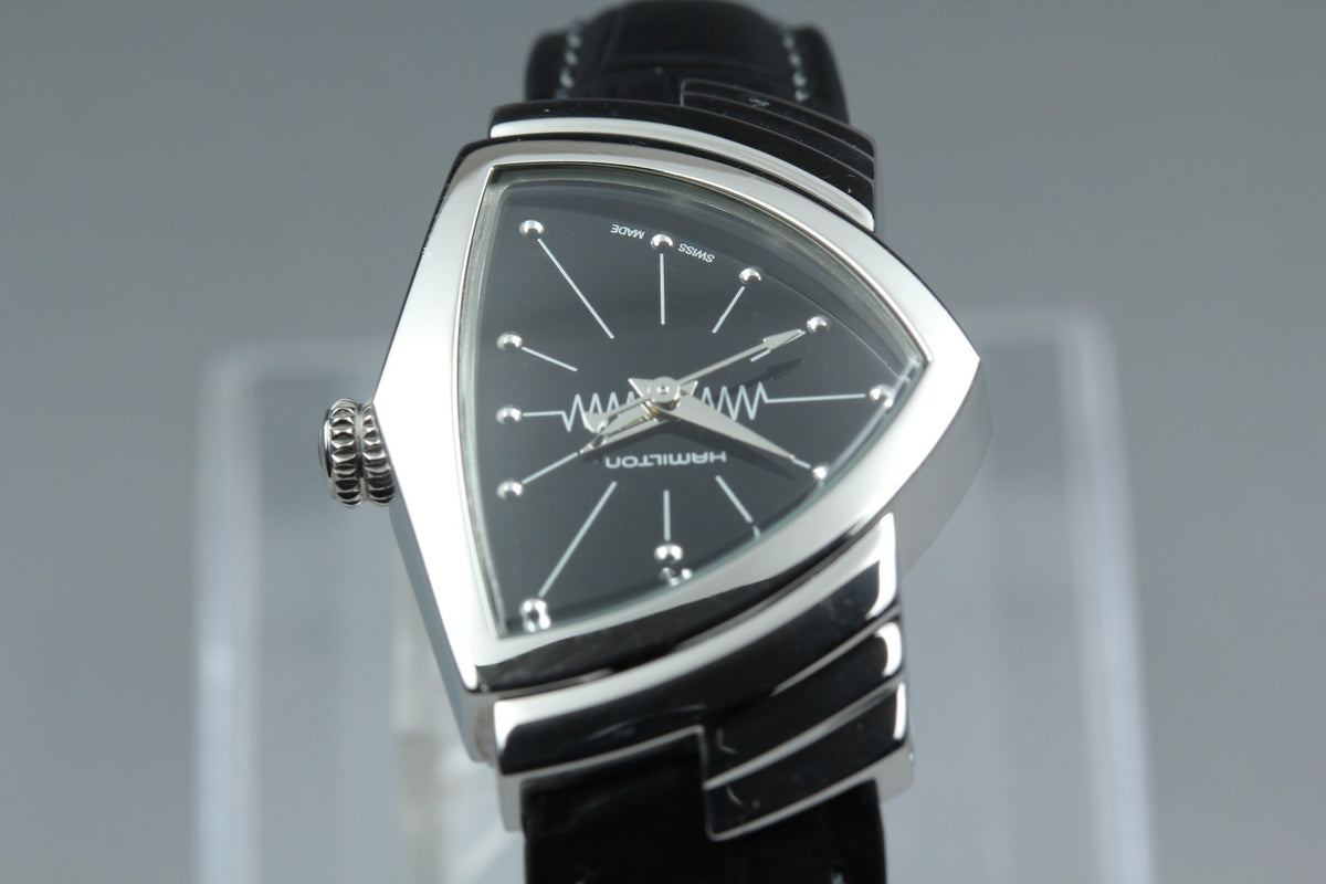 [Exc+5] New Batt HAMILTON Ventura H242112 Quartz Black Women's Watch 24mm JAPAN